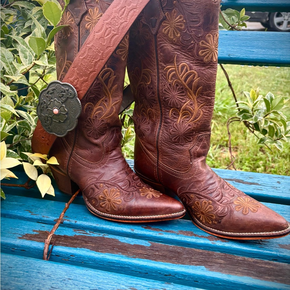 Brown Embroidered Ankle Boots
